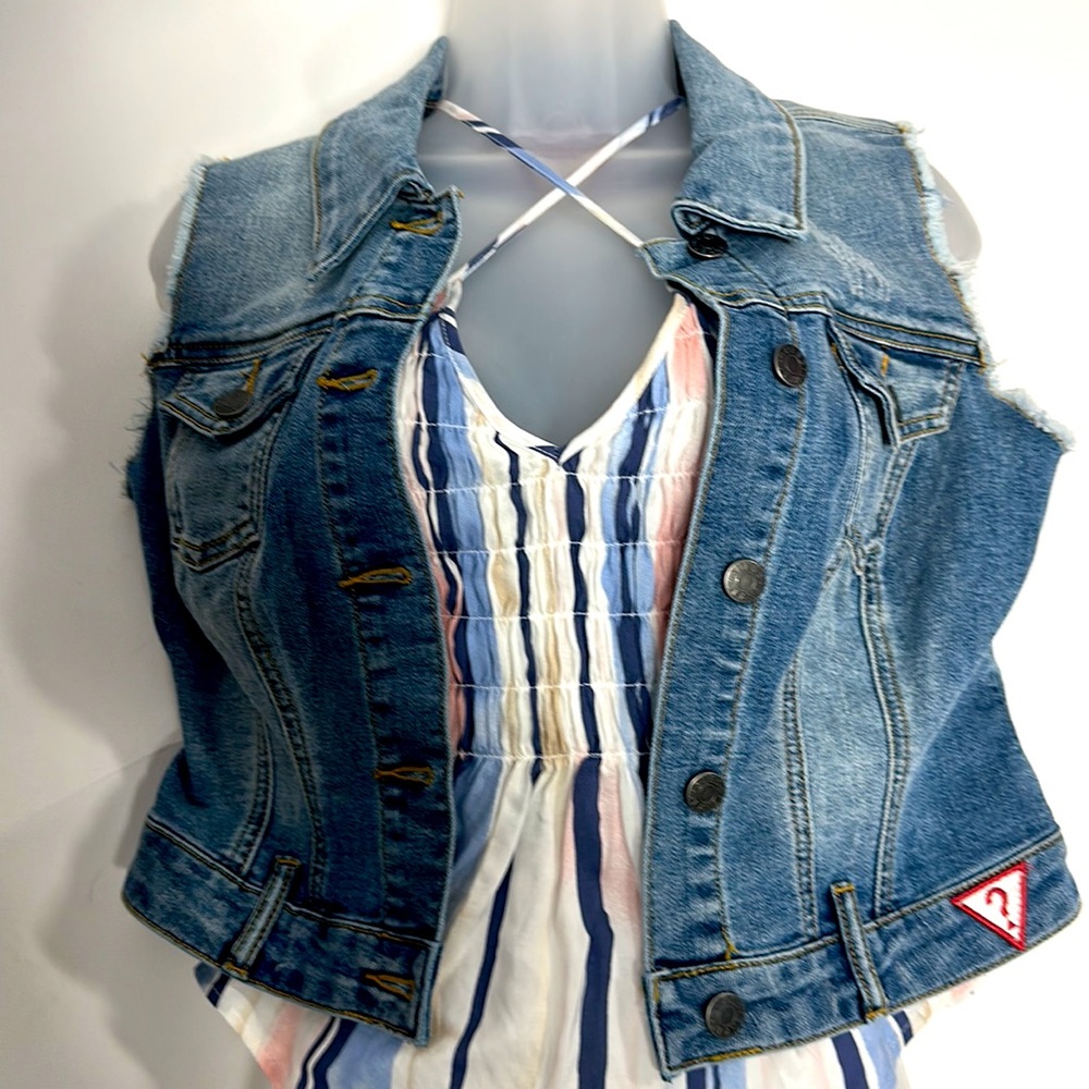 GUESS DENIM DESTROYED STRETCHY VEST MEDIUM - Picture 3 of 14